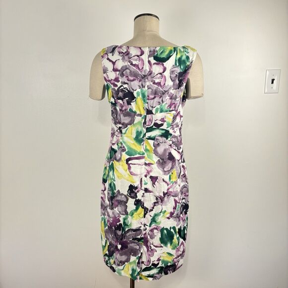 Adrianna Papell Womens 12 Purple Yellow White Floral Print Dress Cotton Blend - Picture 5 of 7